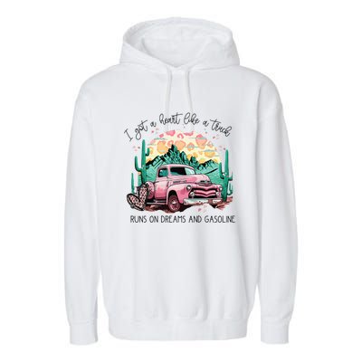 Western Sunset Cow I Got A Heart Like A Truck Garment-Dyed Fleece Hoodie