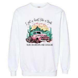 Western Sunset Cow I Got A Heart Like A Truck Garment-Dyed Sweatshirt