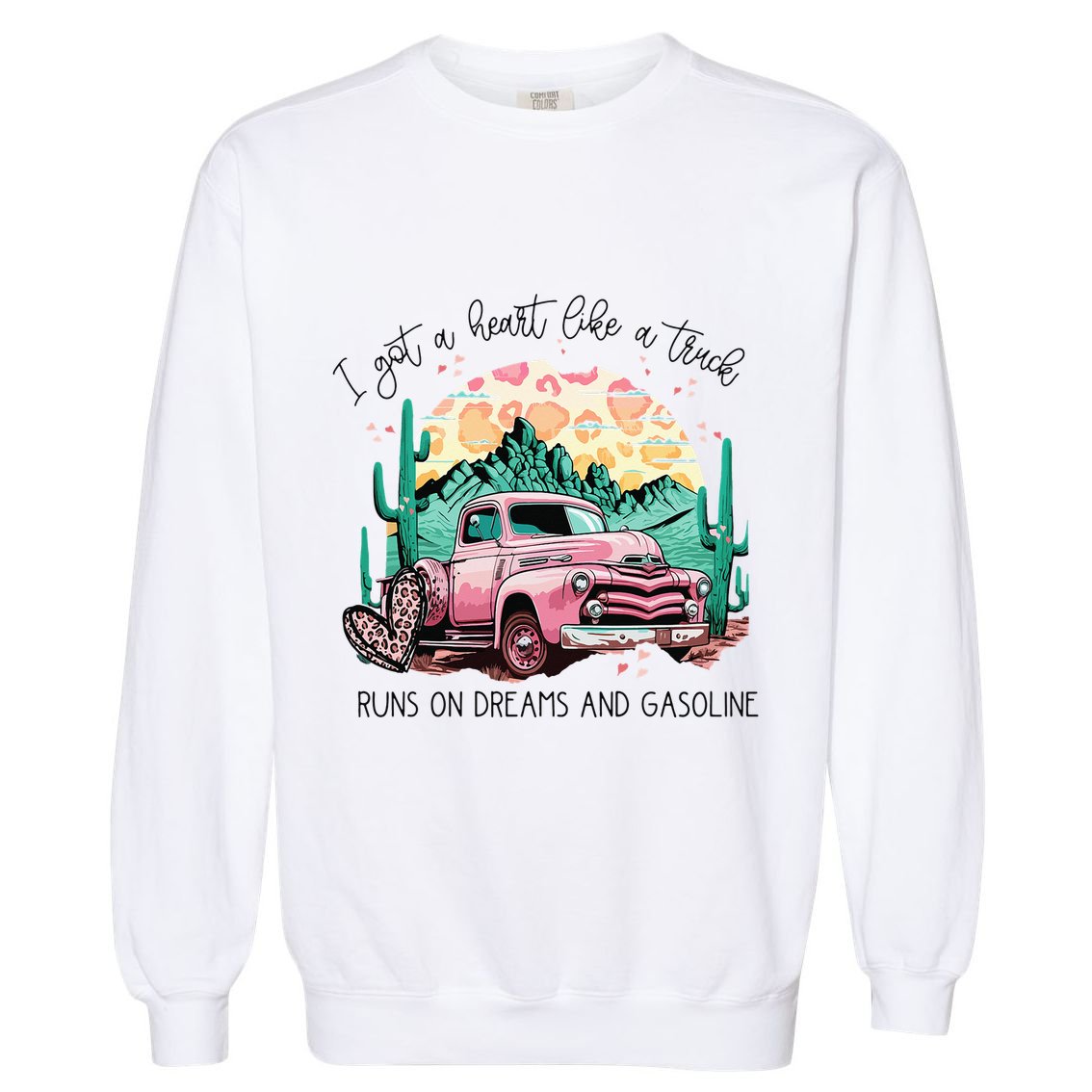 Western Sunset Cow I Got A Heart Like A Truck Garment-Dyed Sweatshirt