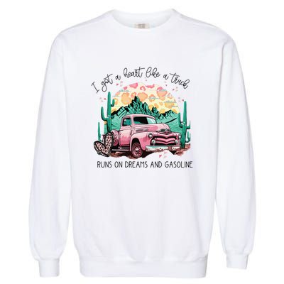 Western Sunset Cow I Got A Heart Like A Truck Garment-Dyed Sweatshirt