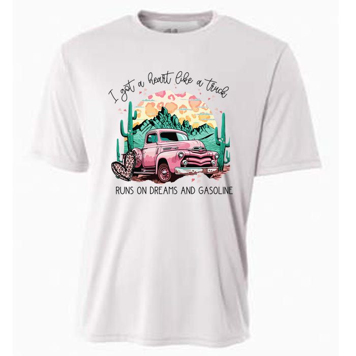 Western Sunset Cow I Got A Heart Like A Truck Cooling Performance Crew T-Shirt