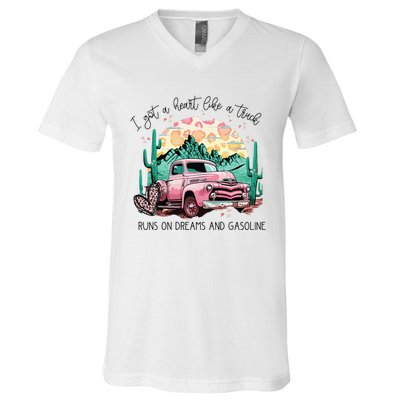 Western Sunset Cow I Got A Heart Like A Truck V-Neck T-Shirt