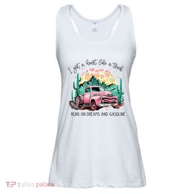 Western Sunset Cow I Got A Heart Like A Truck Ladies Essential Flowy Tank