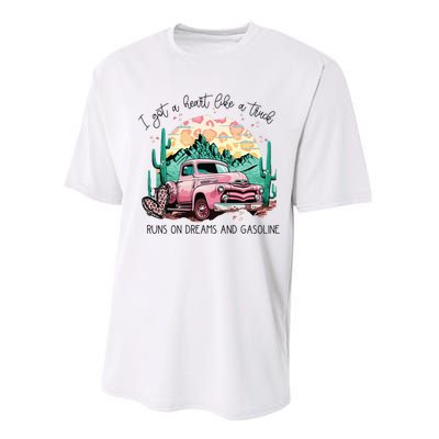 Western Sunset Cow I Got A Heart Like A Truck Performance Sprint T-Shirt