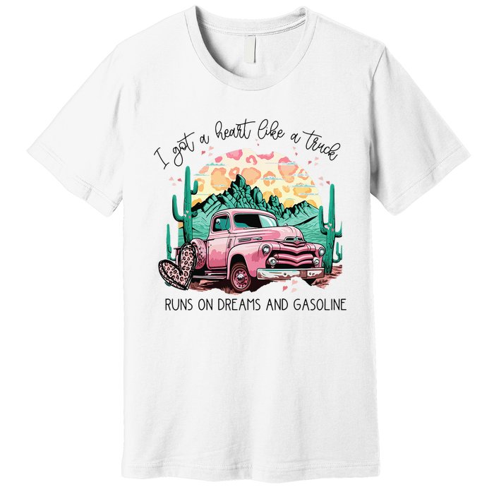 Western Sunset Cow I Got A Heart Like A Truck Premium T-Shirt