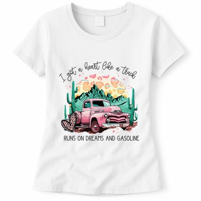 Western Sunset Cow I Got A Heart Like A Truck Womens T-Shirt