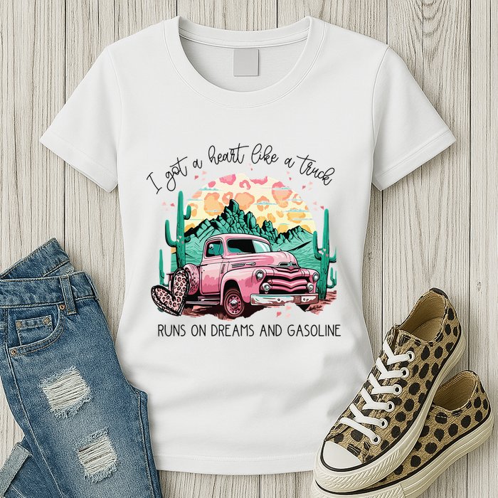 Western Sunset Cow I Got A Heart Like A Truck Womens T-Shirt