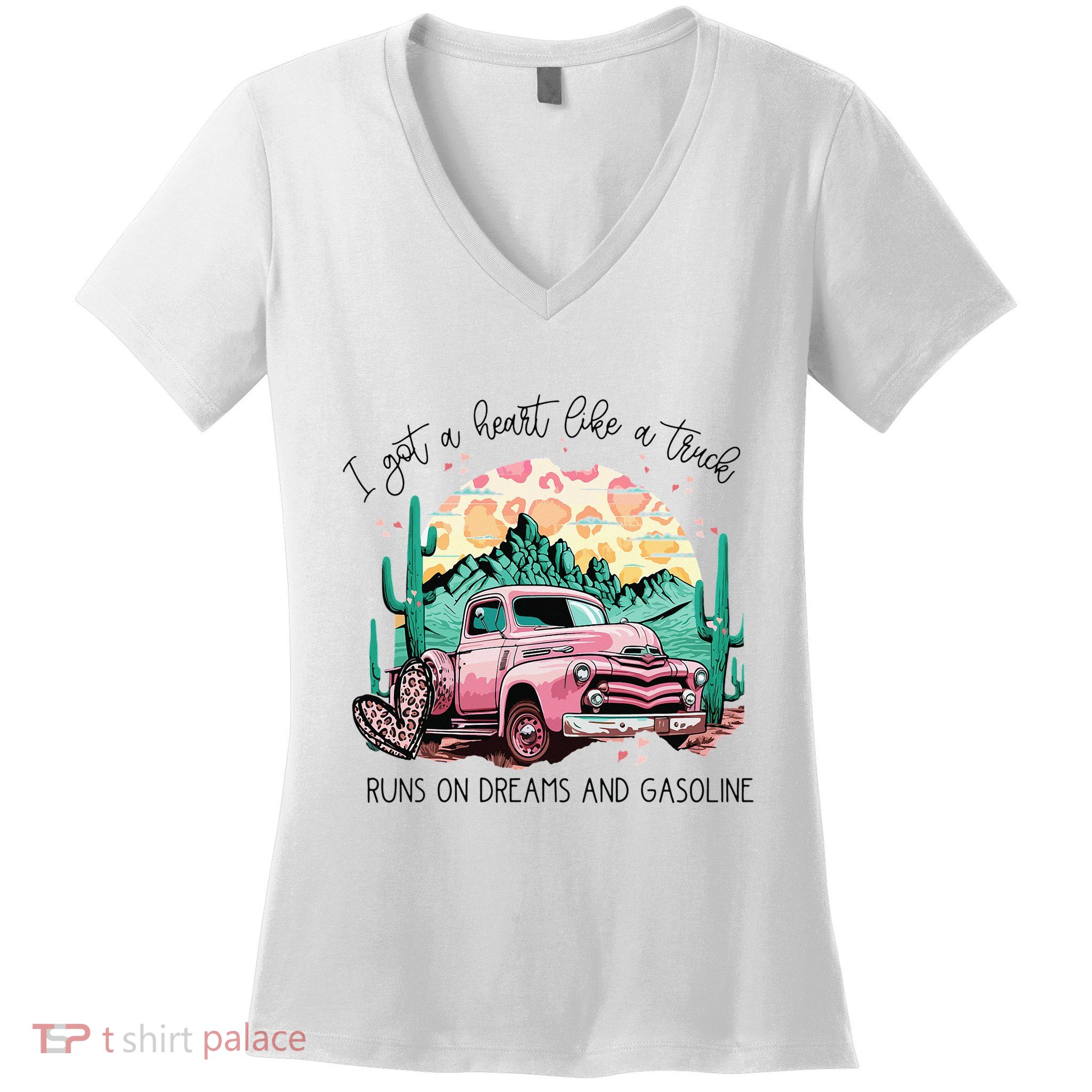 Western Sunset Cow I Got A Heart Like A Truck Women's V-Neck T-Shirt