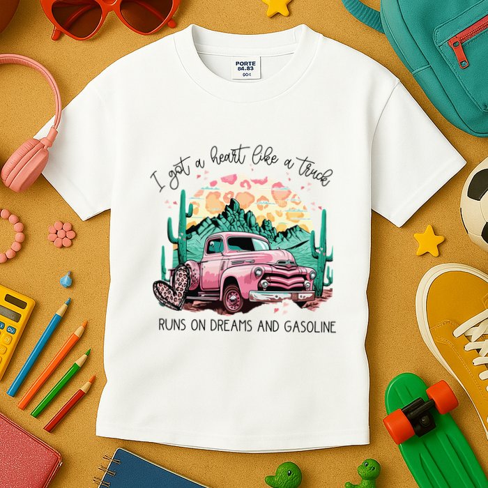 Western Sunset Cow I Got A Heart Like A Truck Kids T-Shirt