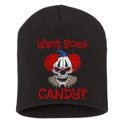 WANT SOME CANDY Scary Distressed Evil Clown Halloween Gift Short Acrylic Beanie