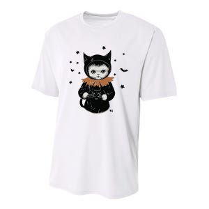 Wearing Spooky Cat Youth Performance Sprint T-Shirt