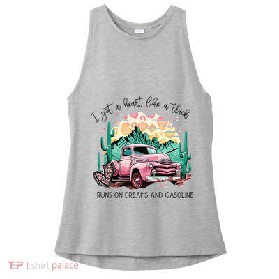 Western Sunset Cow I Got A Heart Like A Truck Ladies PosiCharge Tri-Blend Wicking Tank
