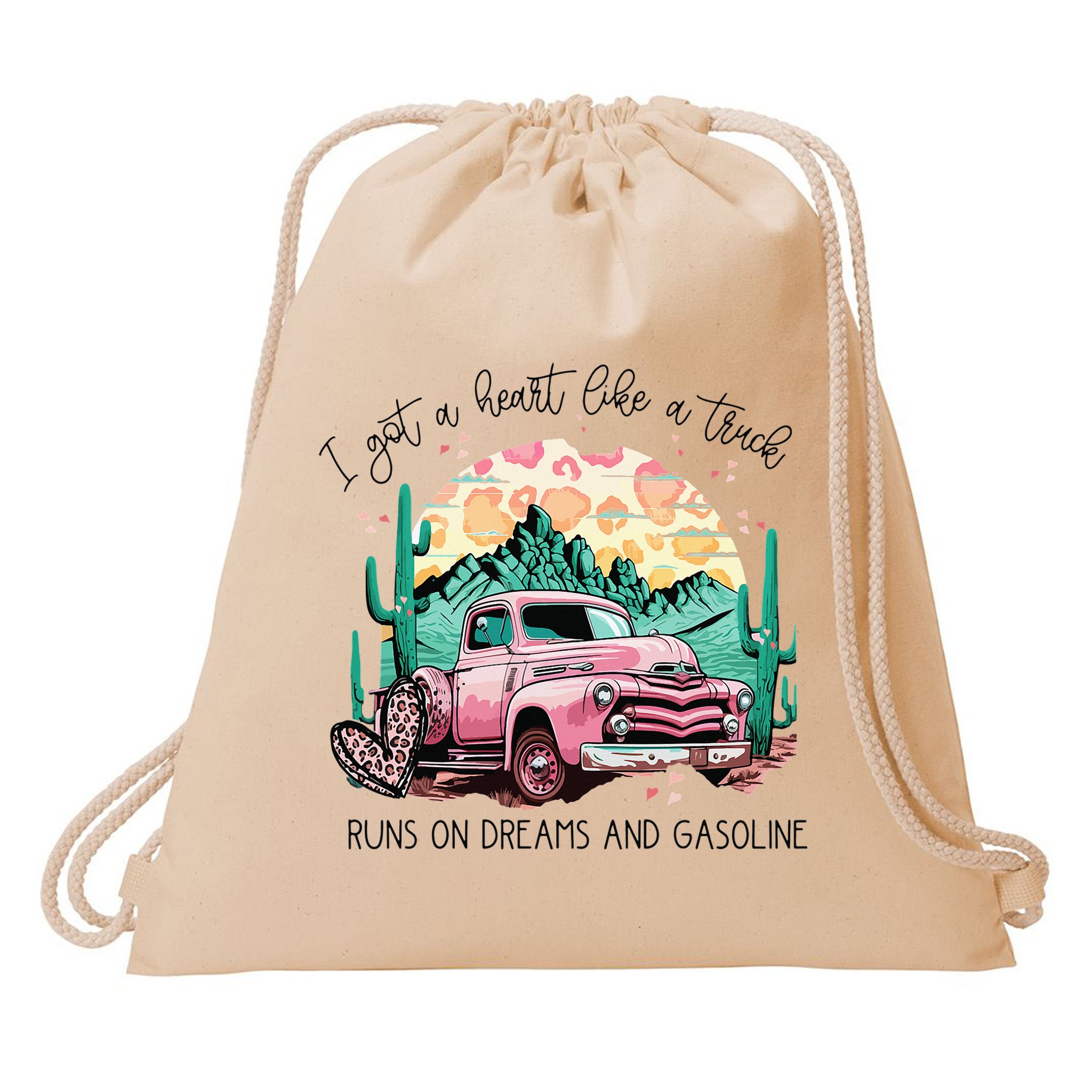 Western Sunset Cow I Got A Heart Like A Truck Drawstring Bag