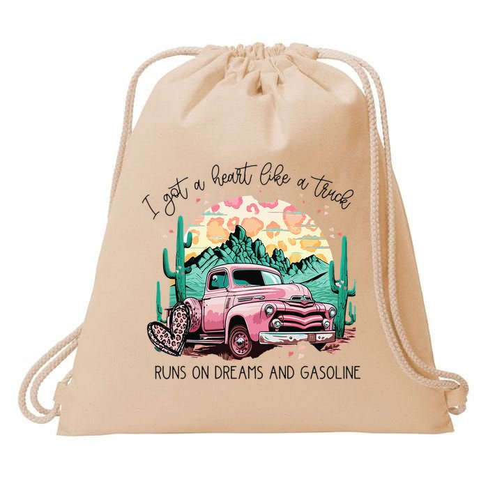 Western Sunset Cow I Got A Heart Like A Truck Drawstring Bag