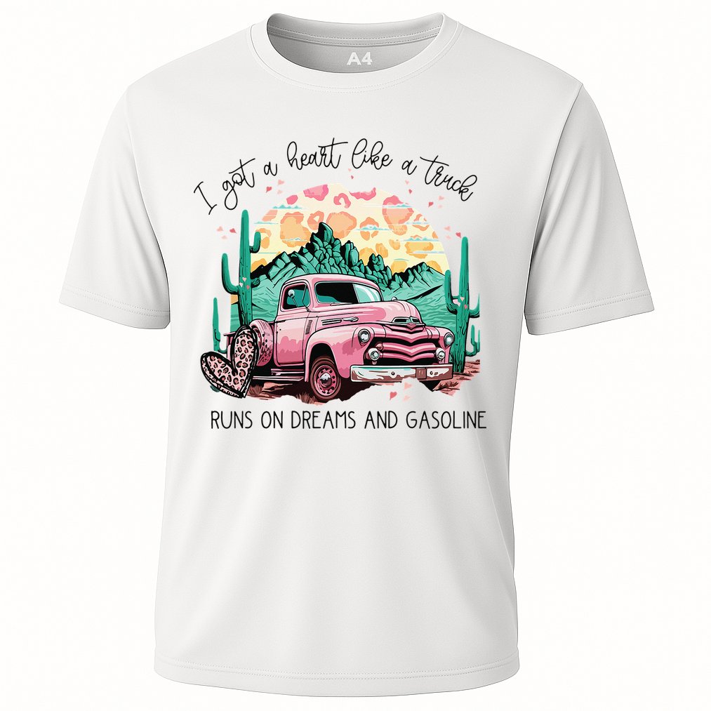 Western Sunset Cow I Got A Heart Like A Truck Cooling Performance Crew T-Shirt