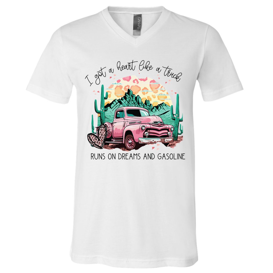 Western Sunset Cow I Got A Heart Like A Truck V-Neck T-Shirt