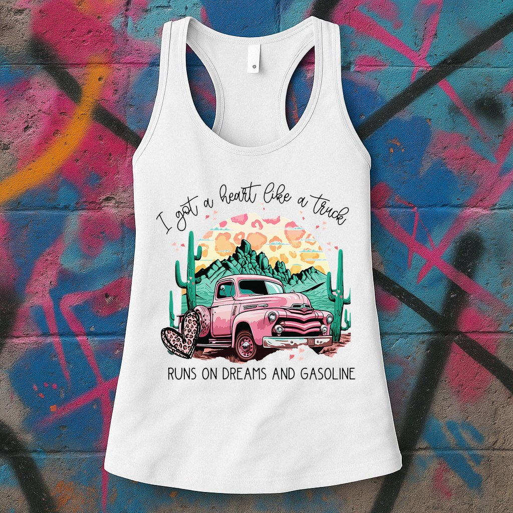 Western Sunset Cow I Got A Heart Like A Truck Womens Tank Top