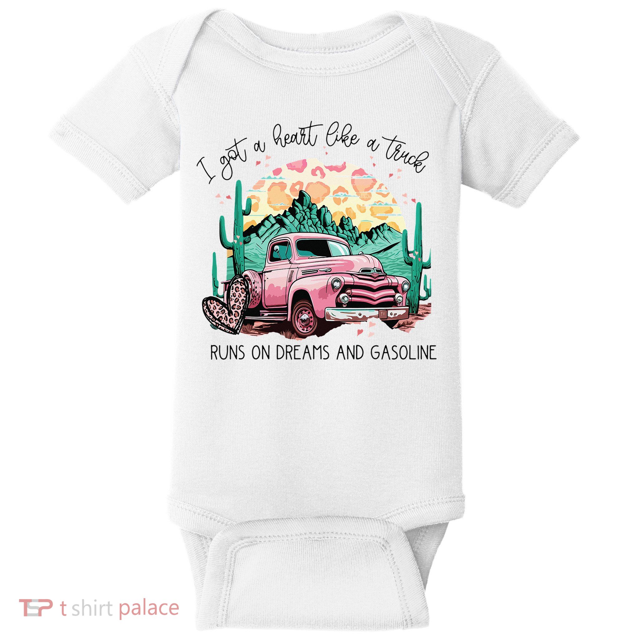 Western Sunset Cow I Got A Heart Like A Truck Baby Bodysuit