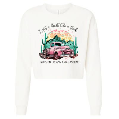 Western Sunset Cow I Got A Heart Like A Truck Cropped Pullover Crew