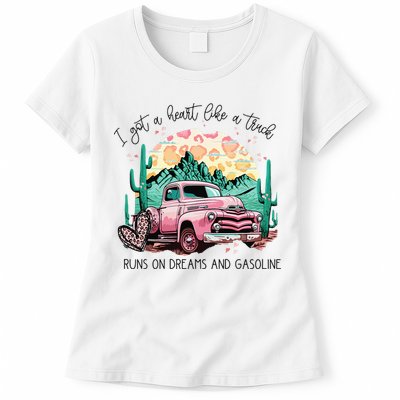 Western Sunset Cow I Got A Heart Like A Truck Womens T-Shirt