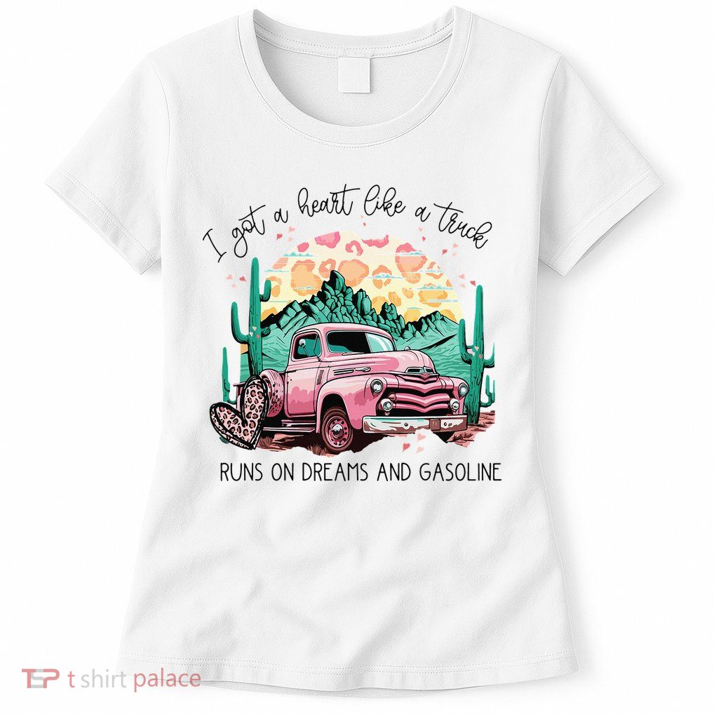 Western Sunset Cow I Got A Heart Like A Truck Womens T-Shirt