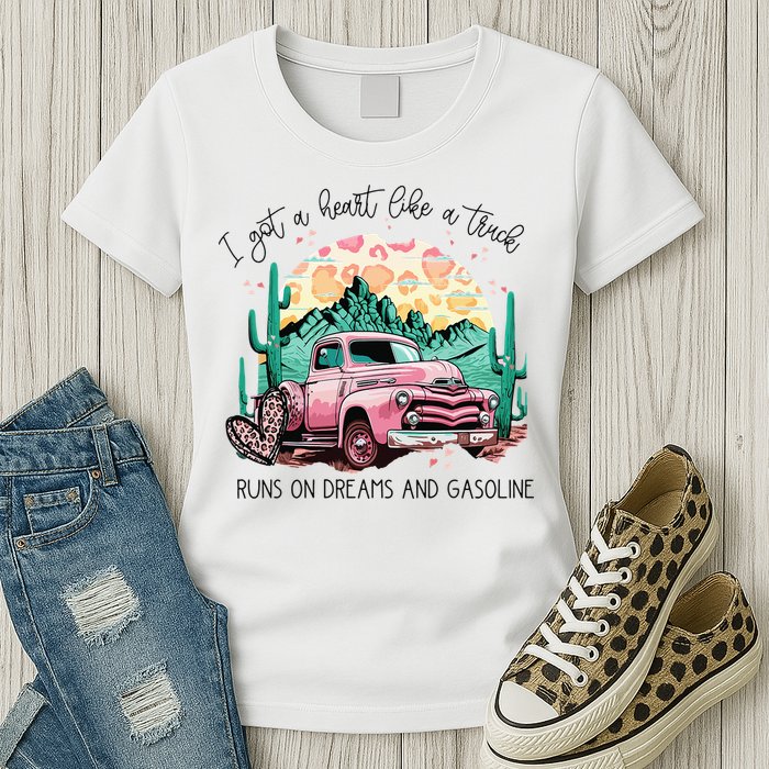 Western Sunset Cow I Got A Heart Like A Truck Womens T-Shirt