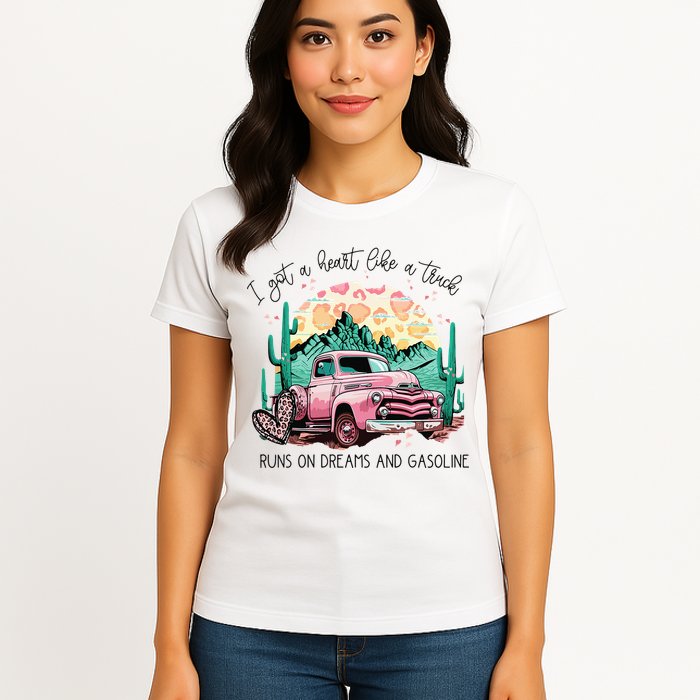 Western Sunset Cow I Got A Heart Like A Truck Womens T-Shirt
