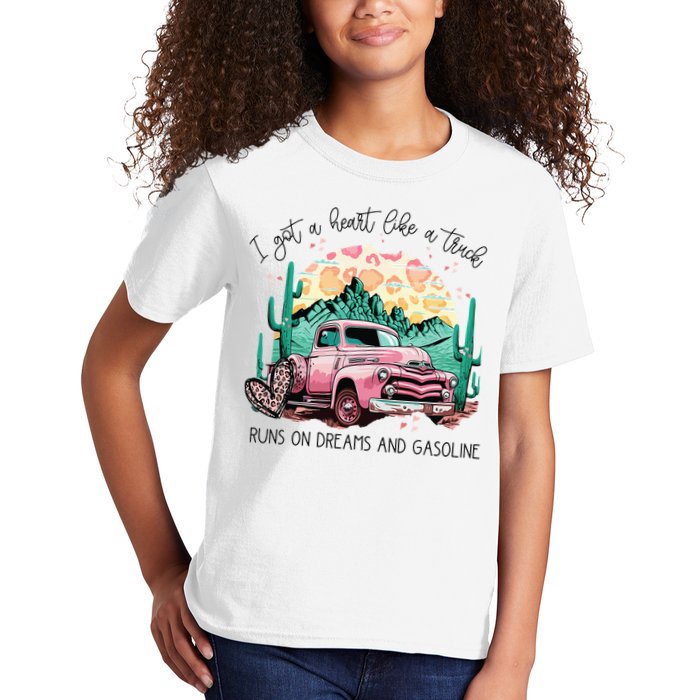 Western Sunset Cow I Got A Heart Like A Truck Kids T-Shirt