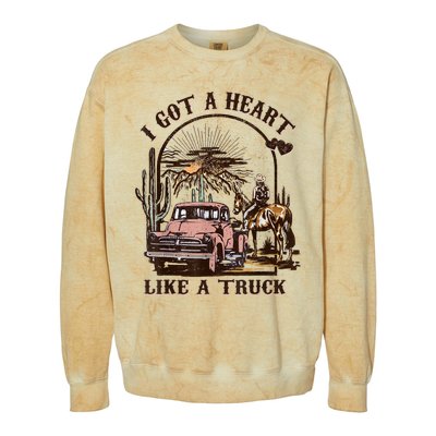 Western Sunset Cowgirl I Got A Heart Like A Truck Colorblast Crewneck Sweatshirt