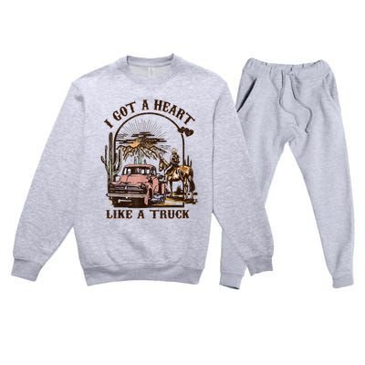 Western Sunset Cowgirl I Got A Heart Like A Truck Premium Crewneck Sweatsuit Set