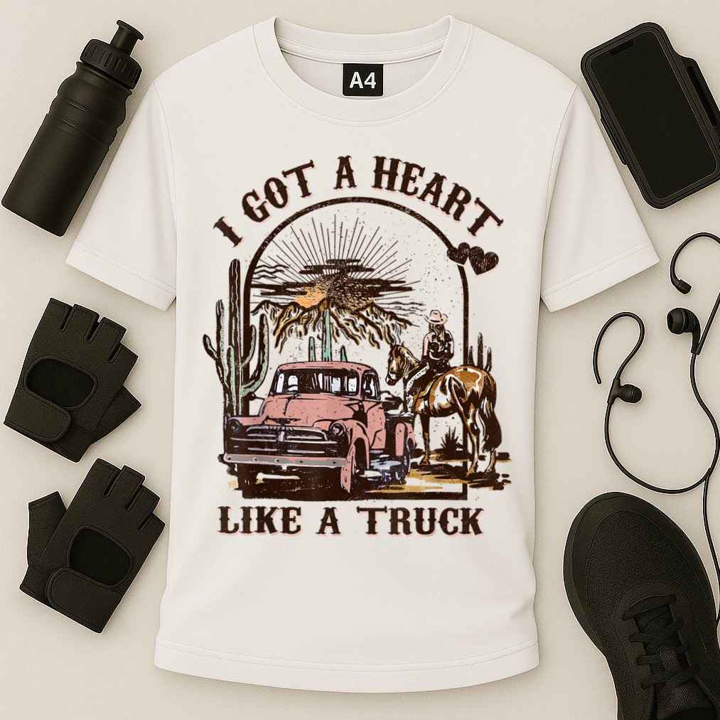 Western Sunset Cowgirl I Got A Heart Like A Truck Cooling Performance Crew T-Shirt