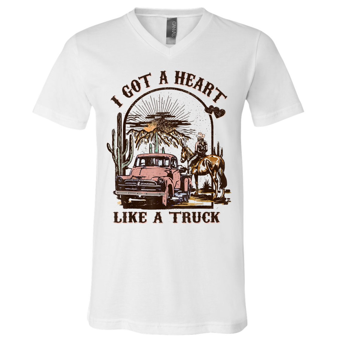 Western Sunset Cowgirl I Got A Heart Like A Truck V-Neck T-Shirt