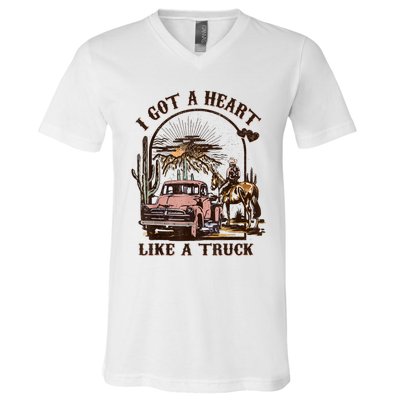 Western Sunset Cowgirl I Got A Heart Like A Truck V-Neck T-Shirt