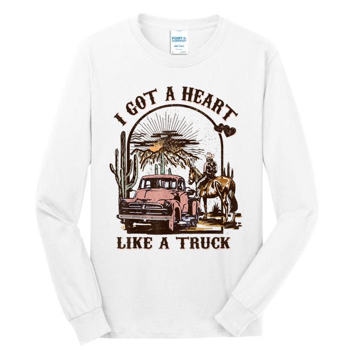 Western Sunset Cowgirl I Got A Heart Like A Truck Tall Long Sleeve T-Shirt