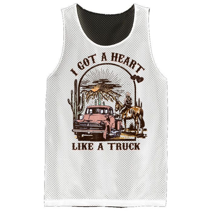 Western Sunset Cowgirl I Got A Heart Like A Truck Mesh Reversible Basketball Jersey Tank