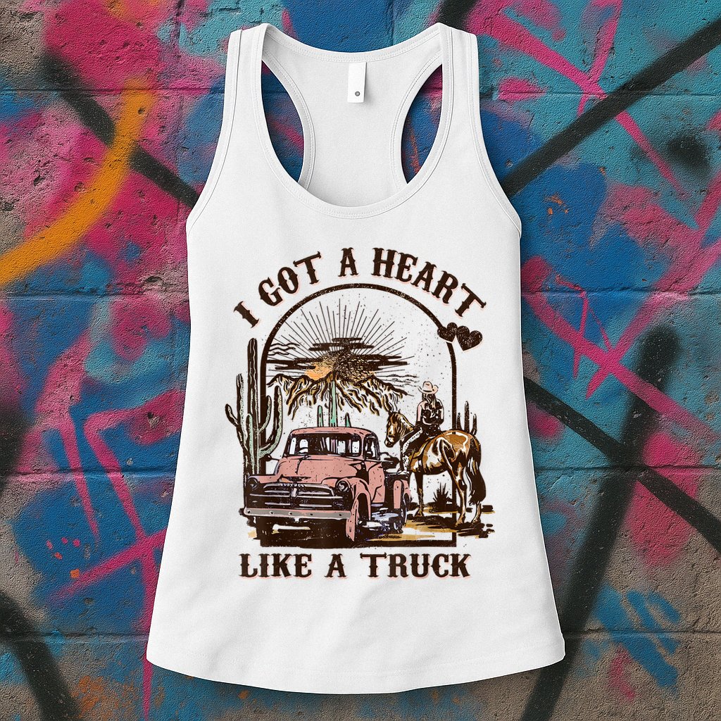 Western Sunset Cowgirl I Got A Heart Like A Truck Womens Tank Top