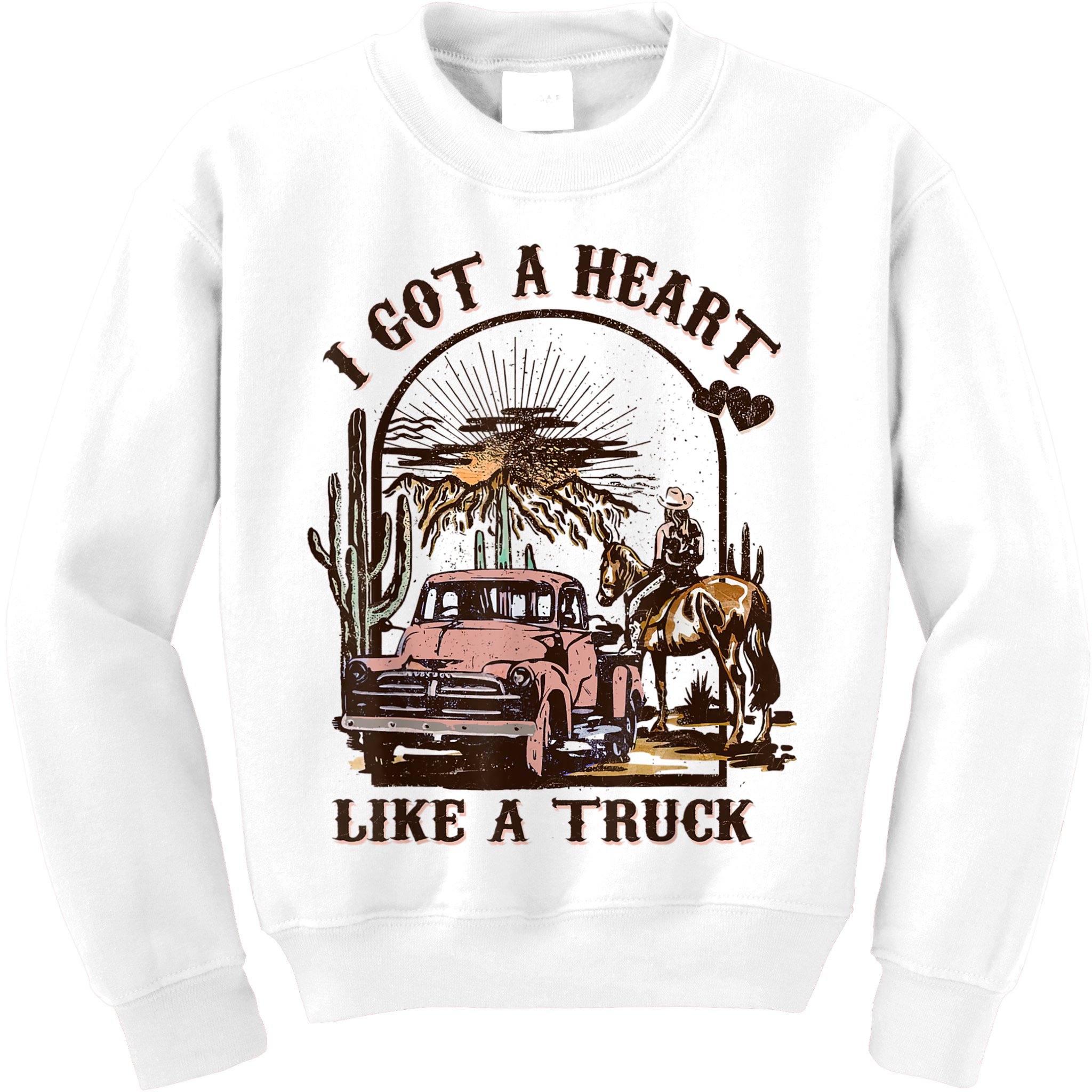 Western Sunset Cowgirl I Got A Heart Like A Truck Kids Sweatshirt
