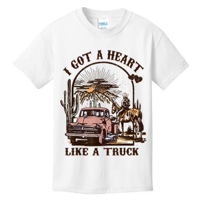 Western Sunset Cowgirl I Got A Heart Like A Truck Kids T-Shirt