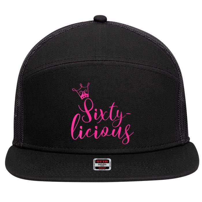 Wo Sixty-licious Crown Queen 60th Birthday Pink Sixtylicious V-Neck 7 Panel Mesh Trucker Snapback Hat
