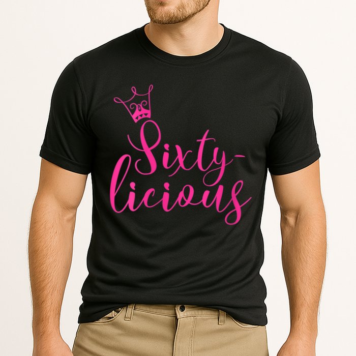 Wo Sixty-licious Crown Queen 60th Birthday Pink Sixtylicious V-Neck Cooling Performance Crew T-Shirt