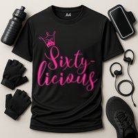 Wo Sixty-licious Crown Queen 60th Birthday Pink Sixtylicious V-Neck Cooling Performance Crew T-Shirt