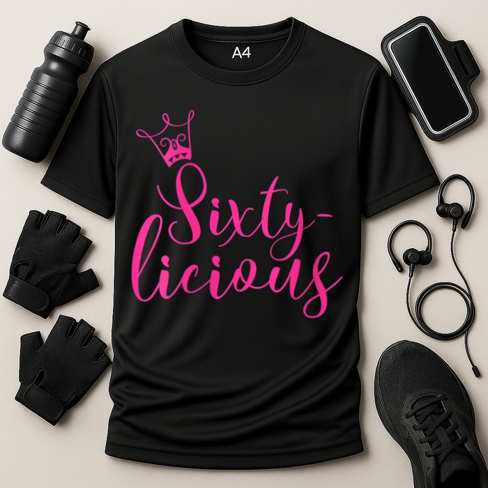 Wo Sixty-licious Crown Queen 60th Birthday Pink Sixtylicious V-Neck Cooling Performance Crew T-Shirt