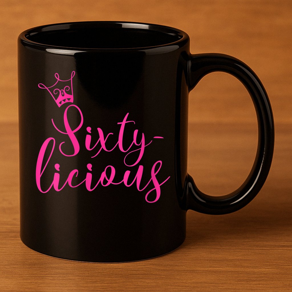Wo Sixty-licious Crown Queen 60th Birthday Pink Sixtylicious V-Neck 11oz C Handle Ceramic Mug