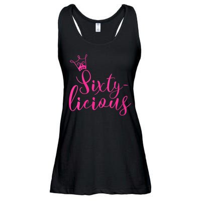 Wo Sixty-licious Crown Queen 60th Birthday Pink Sixtylicious V-Neck Ladies Essential Flowy Tank