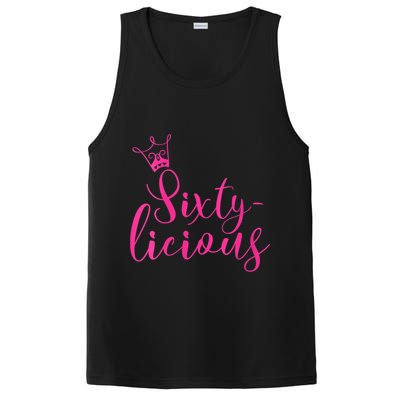 Wo Sixty-licious Crown Queen 60th Birthday Pink Sixtylicious V-Neck PosiCharge Competitor Tank