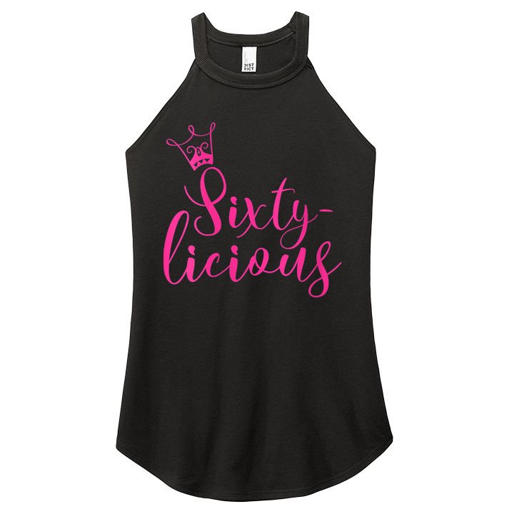 Wo Sixty-licious Crown Queen 60th Birthday Pink Sixtylicious V-Neck Women's Perfect Tri Rocker Tank