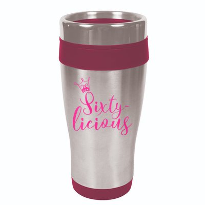Wo Sixty-licious Crown Queen 60th Birthday Pink Sixtylicious V-Neck 16oz Travel Tumbler