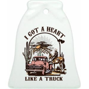 Western Sunset Cowgirl I Got A Heart Like A Truck Ceramic Bell Ornament