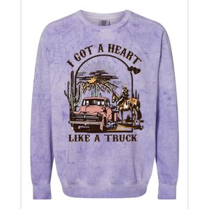 Western Sunset Cow I Got A Heart Like A Truck Colorblast Crewneck Sweatshirt