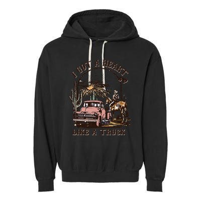 Western Sunset Cow I Got A Heart Like A Truck Garment-Dyed Fleece Hoodie